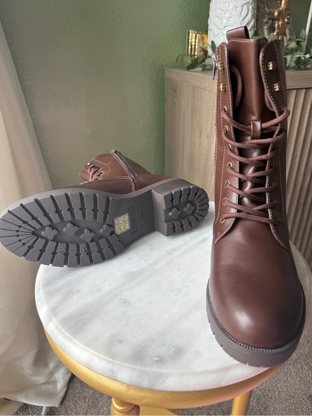 Dream Pairs Brown Lace-Up Mid-Calf Combat Boots - Picture 3 of 4